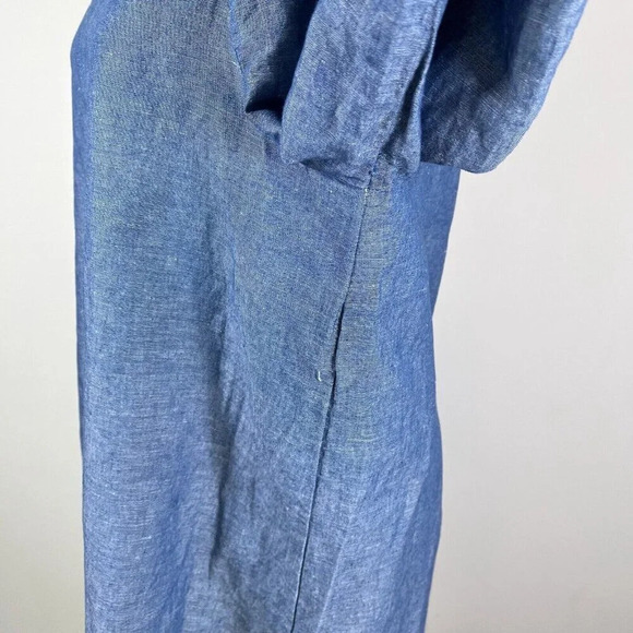 Free People Denim Off The Shoulder Top Size Medium Chambray Blouse Blue Summer - Picture 15 of 16